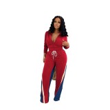 Casual 2 Piece Outfits Sweatsuit Pocket High Neck Patchwork Pants Set