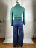 Casual 2 Piece Outfits Sweatsuit Pocket High Neck Patchwork Pants Set