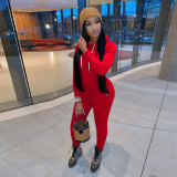 Solid Hoodie 2 Zip Pockets Gathered Trousers Set
