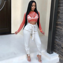 Hot Sale Women's Beaded Mesh Perspective Long Sleeves Clubwear Crop Top