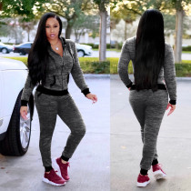 Hooded Zip-up Long Sleeves Sweatshirt and Pants Track Suit Two-piece