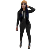 Solid Hoodie 2 Zip Pockets Gathered Trousers Set