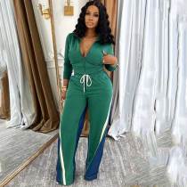 Casual 2 Piece Outfits Sweatsuit Pocket High Neck Patchwork Pants Set