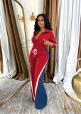 Casual 2 Piece Outfits Sweatsuit Pocket High Neck Patchwork Pants Set