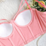 Women'S Bustiers Corset Tops Cutout Triangle Strap Back Buckle Crop Tops