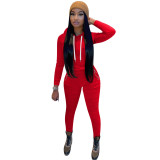 Solid Hoodie 2 Zip Pockets Gathered Trousers Set