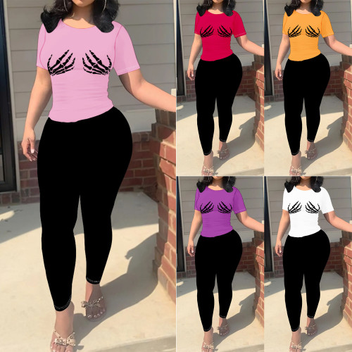 1 Piece Custom Casual Print Short Sleeve Pant Set