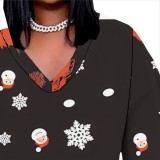 1 Piece Custom Casual Print V Neck Long Sleeve Christmas Plus Size Maxi Dress