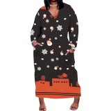 1 Piece Custom Casual Print V Neck Long Sleeve Christmas Plus Size Maxi Dress