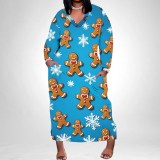 1 Piece Custom Casual Print V Neck Long Sleeve Christmas Plus Size Maxi Dress