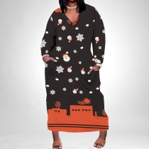 1 Piece Custom Casual Print V Neck Long Sleeve Christmas Plus Size Maxi Dress