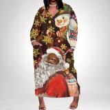 1 Piece Custom Casual Print V Neck Long Sleeve Christmas Plus Size Maxi Dress