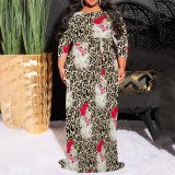 1 Piece Custom Casual Print 3/4 Sleeve Christmas Plus Size Maxi Dress