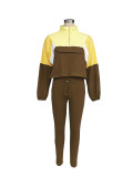 Athleisure Contrast Color Zipper Sweatshirt Tight Pants Sports Two-Piece Set