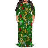 1 Piece Custom Casual Print 3/4 Sleeve Christmas Plus Size Maxi Dress