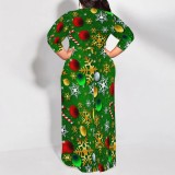 1 Piece Custom Casual Print 3/4 Sleeve Christmas Plus Size Maxi Dress