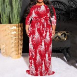 1 Piece Custom Casual Print 3/4 Sleeve Christmas Plus Size Maxi Dress
