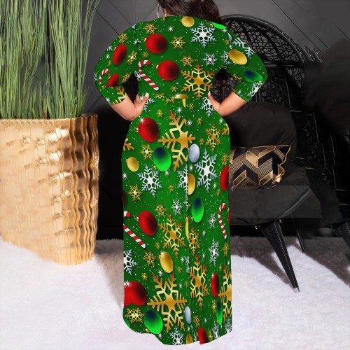 1 Piece Custom Casual Print 3/4 Sleeve Christmas Plus Size Maxi Dress