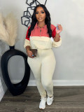Athleisure Contrast Color Zipper Sweatshirt Tight Pants Sports Two-Piece Set