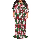 1 Piece Custom Casual Print 3/4 Sleeve Christmas Plus Size Maxi Dress