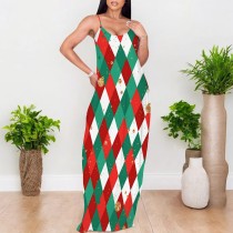 1 Piece Custom Casual Print Straps V Neck Long Dresses