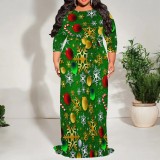 1 Piece Custom Casual Print 3/4 Sleeve Christmas Plus Size Maxi Dress