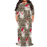 1 Piece Custom Casual Print 3/4 Sleeve Christmas Plus Size Maxi Dress