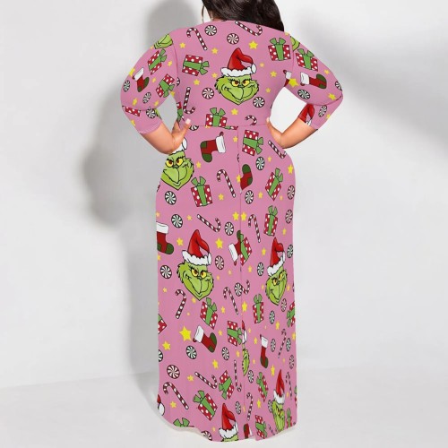 1 Piece Custom Casual Print 3/4 Sleeve Christmas Plus Size Maxi Dress