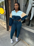 Athleisure Contrast Color Zipper Sweatshirt Tight Pants Sports Two-Piece Set