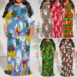 1 Piece Custom Casual Print 3/4 Sleeve Christmas Plus Size Maxi Dress