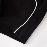 Casual Contrast Color Zipper Hooded Short Sets