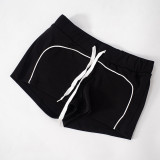 Casual Contrast Color Zipper Hooded Short Sets