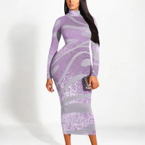 1 Piece Custom Casual Print High Neck Mid Dresses