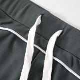 Casual Contrast Color Zipper Hooded Short Sets