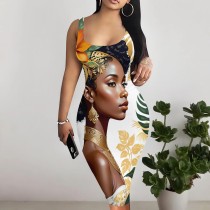 1 Piece Custom Casual Print Sleeveless Midi Dresses