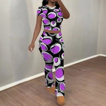 1 Piece Custom Casual Print Short Sleeve Pant Set