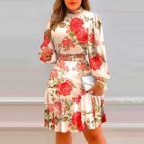 Floral All-Over Print Long Sleeve Casual Dress