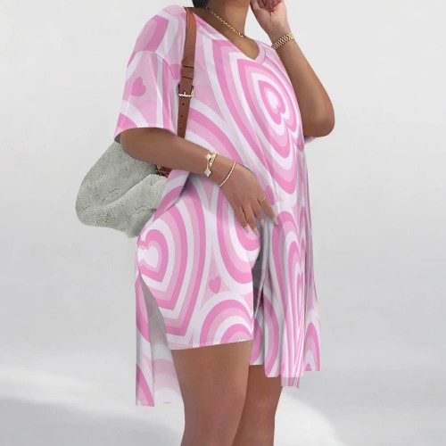 1 Piece Custom Casual Print V Neck Short Sleeve Short Set