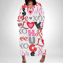 1 Piece Custom Casual Print V Neck Long Sleeve Plus Size Maxi Dress