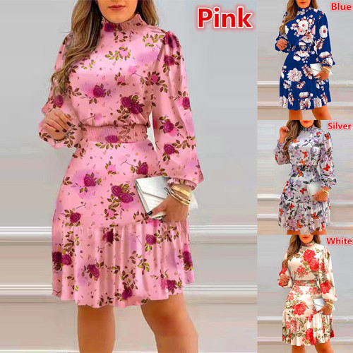 Floral All-Over Print Long Sleeve Casual Dress