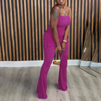 Sexy Solid Color Slim Strapless Pit Women's Two-Piece Outfits