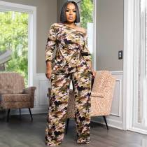 Casual Printed Long Sleeve 2 Pcs Pants Set