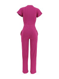 Solid Color Short Sleeve Layback Pantset