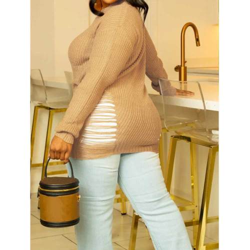 Sexy Hollow Knitted Pullover Round Neck Sweater