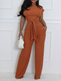 Solid Color Short Sleeve Layback Pantset