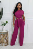 Solid Color Short Sleeve Layback Pantset