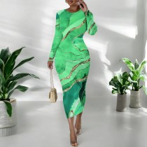 1 Piece Custom Casual Print Long Sleeve Mid Dresses