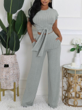 Solid Color Short Sleeve Layback Pantset