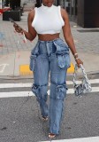 Fashion Casual Patchwork Multi-pocket Harmonica Jeans