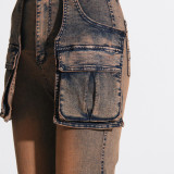 Fashion Casual Patchwork Multi-pocket Harmonica Jeans